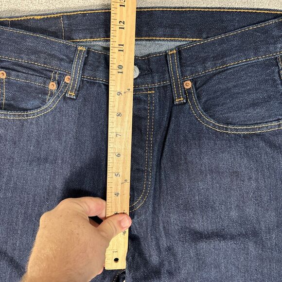 Levi’s 501 Jeans Men’s Fit 31x31 Button Fly Dark Wash No Fade Raw Denim Blank - Picture 7 of 14